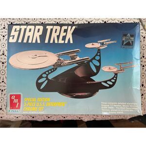 AMT Star Trek SE 3 Ship USS Enterprise Chrome Model Kit 1991 1/650 Scale Open